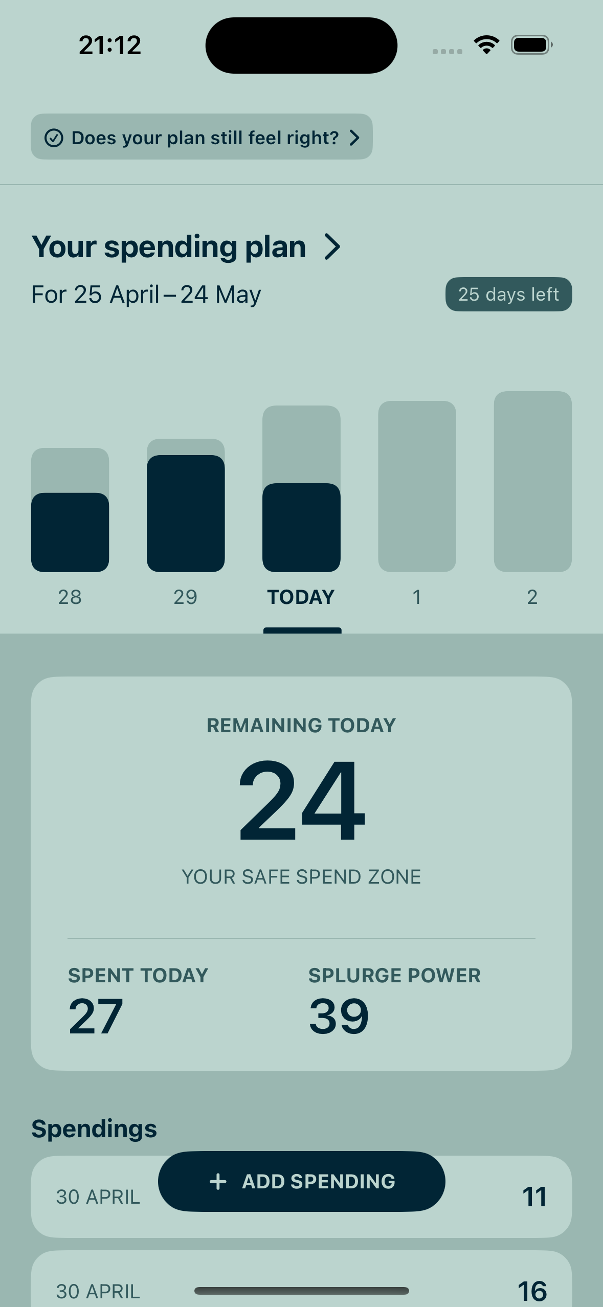Screenshot of the Lång app